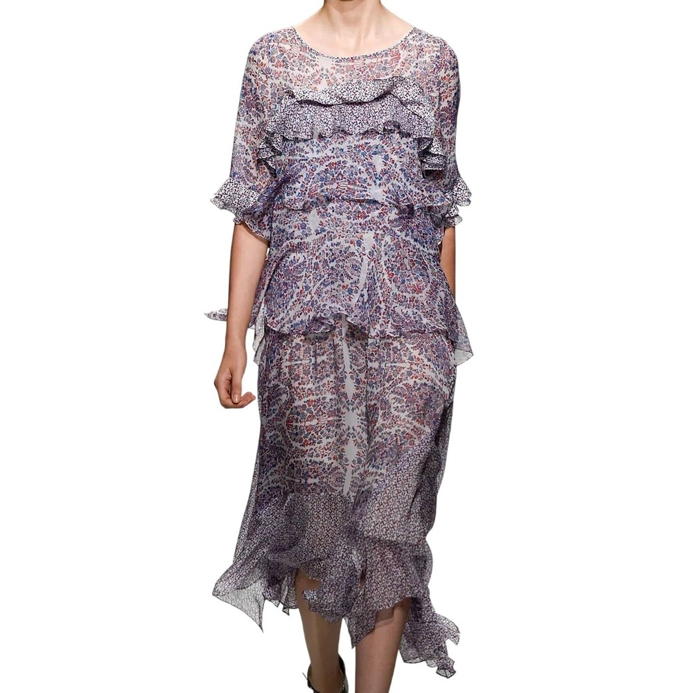 Rebecca Taylor 2015 100% Silk Floral Tiered Ruffled Flounce Dress 2-Piece sz XL